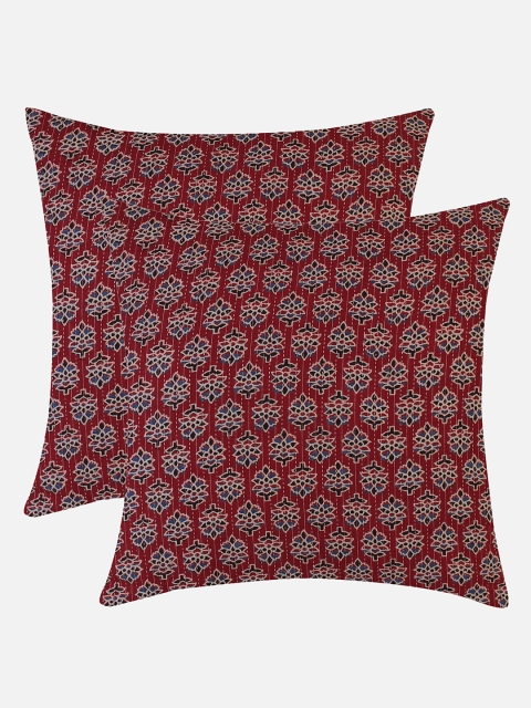 

Molcha Set Of 2 Maroon & Blue Ethnic Motifs Square Cushion Covers