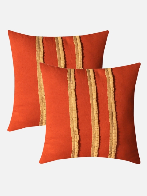 

Molcha Off White & Green Set of 2 Hand Crafted Striped Square Cushion Covers