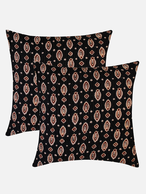 

Molcha Black & Maroon Set of 2 Ajrak Printed Square Cushion Covers