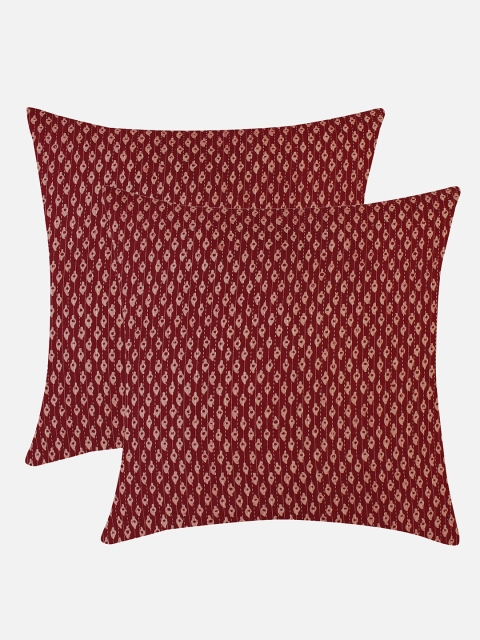 

Molcha Set Of 2 Maroon & Off White Ethnic Motifs Square Cushion Covers