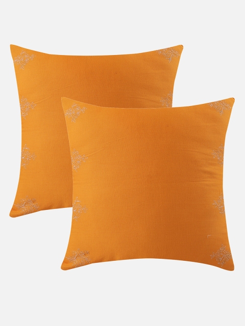 

Molcha Mustard Yellow Set of 2 Embroidered Square Cushion Covers