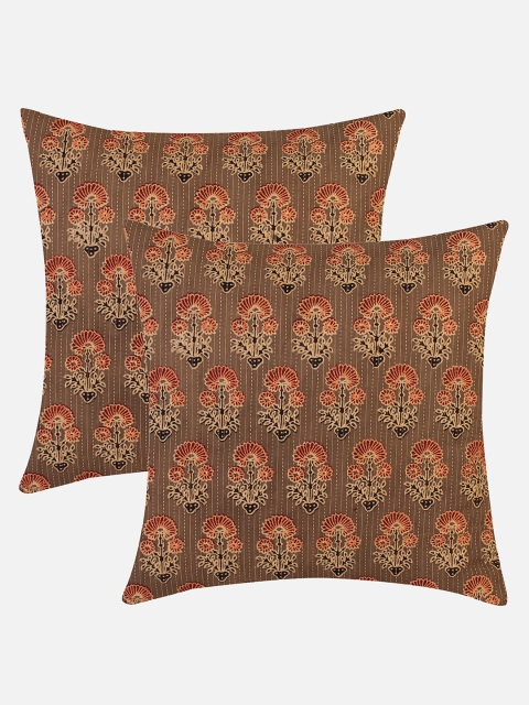 

Molcha Set Of 2 Brown & Black Ethnic Motifs Square Cushion Covers
