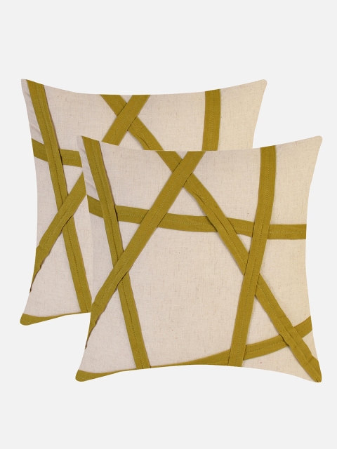 

Molcha Off White & Olive Green Set of 2 Abstract Square Cushion Covers