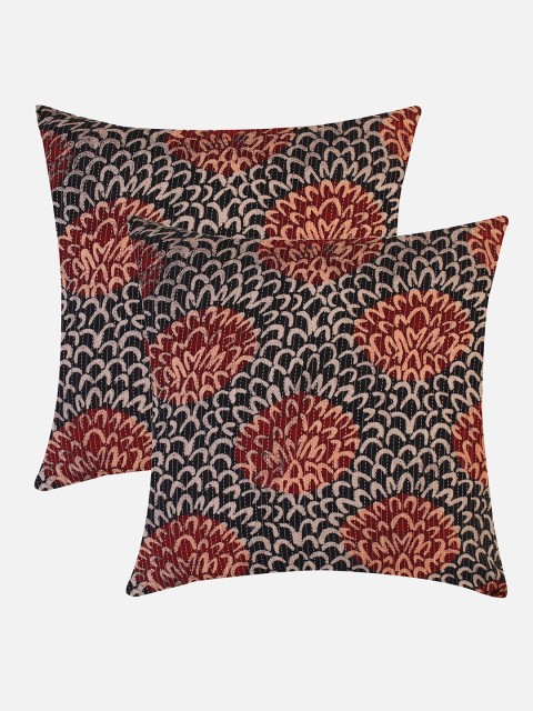 

Molcha Black & Brown Set of 2 Ajrak Printed Square Cushion Covers