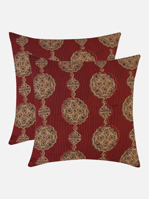 

Molcha Brown & Beige Set of 2 Jaalambi Hand Crafted Ajrak Square Cushion Covers