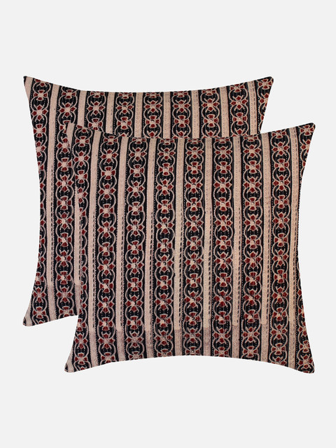 

Molcha Black & Red Set of 2 Ajrak Printed Square Cushion Covers