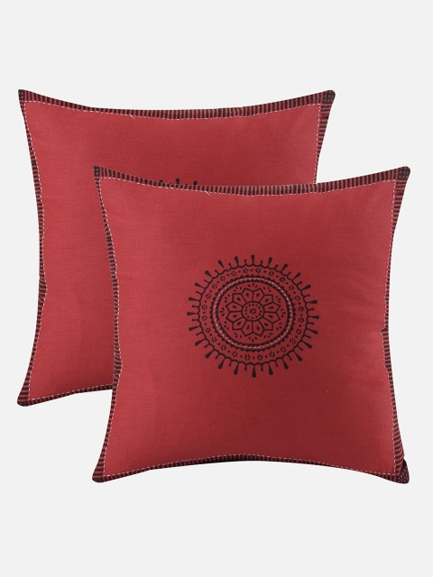 

Molcha Maroon & Black Set of 2 Ethnic Motifs Square Cushion Covers