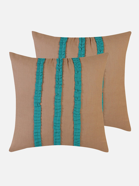 

Molcha Beige & Blue Set of 2 Colourblocked Square Cushion Covers