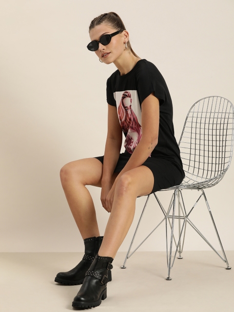 

Moda Rapido Black Printed Pure Cotton T-shirt Dress