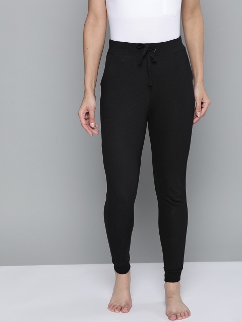 

HERE&NOW Women Black Pure Cotton Solid Lounge Joggers