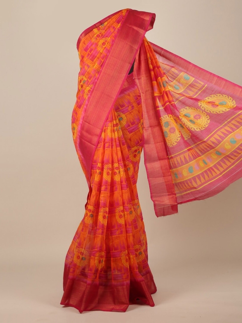 

Pothys Orange Floral Cotton Blend Saree