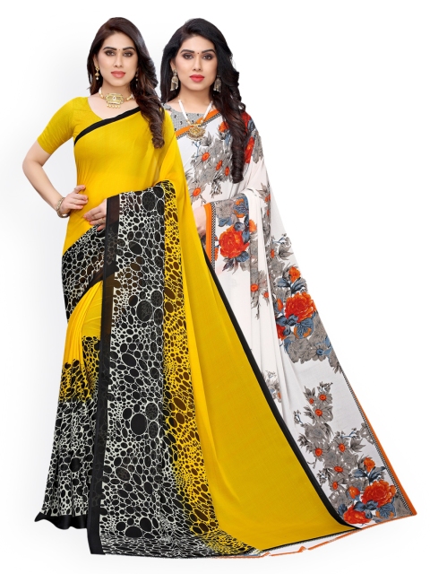 

KALINI Pack Of 2 Yellow & White Floral Sarees