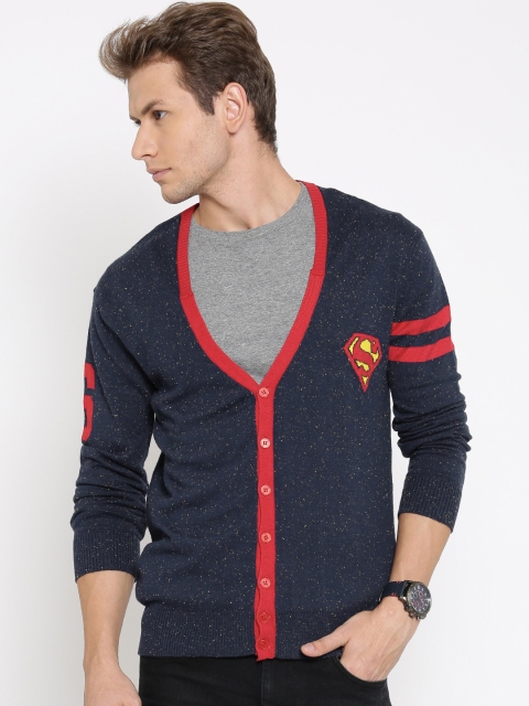 

Free Authority Superman featured Navy Cardigan for Men, Navy blue