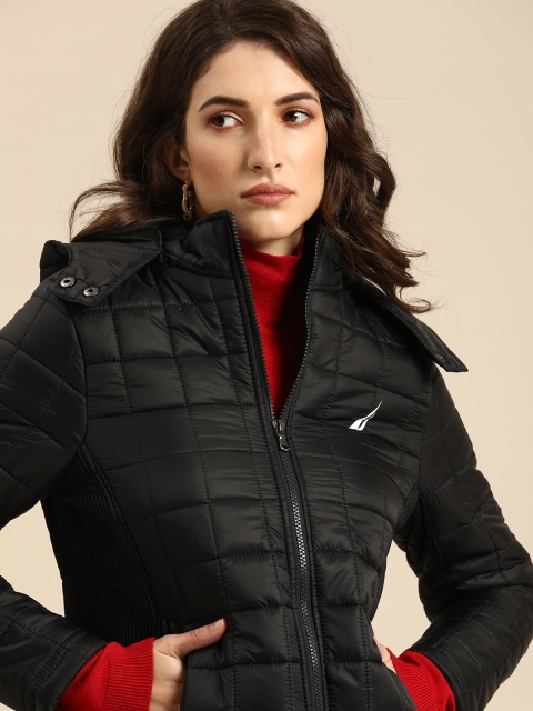 

Nautica Women Black Solid Long Sleeved Padded Jacket