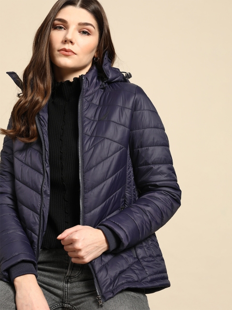 

Nautica Women Navy Blue Solid Padded Jacket