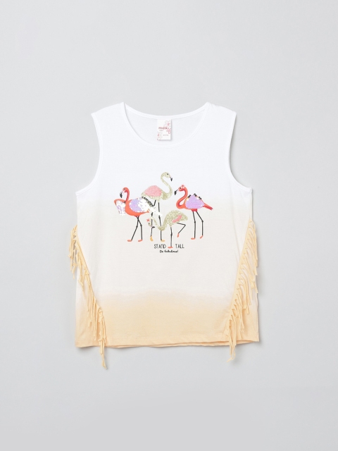 

max White & Peach-Coloured Regular Cotton Top