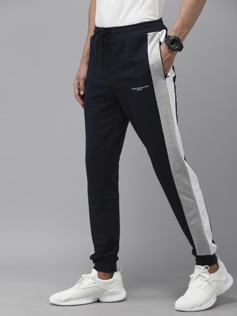 

French Connection Men Navy Blue Solid Slim Fit Joggers With Side Stripe Detail