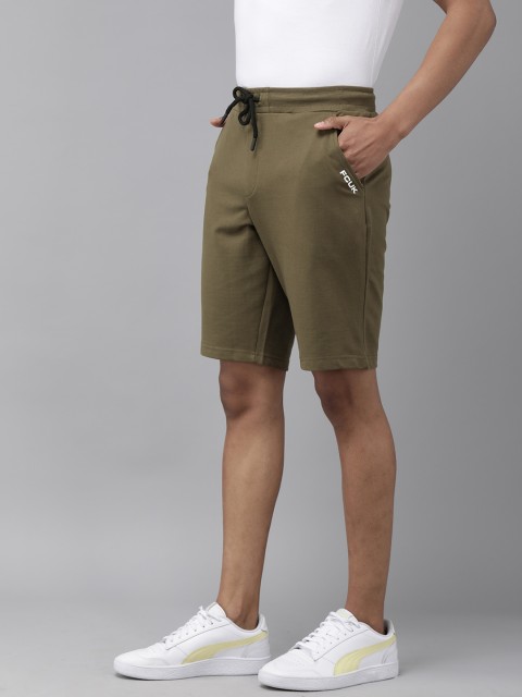 

French Connection Men Olive Green Printed Slim Fit Mid-Rise Regular Shorts