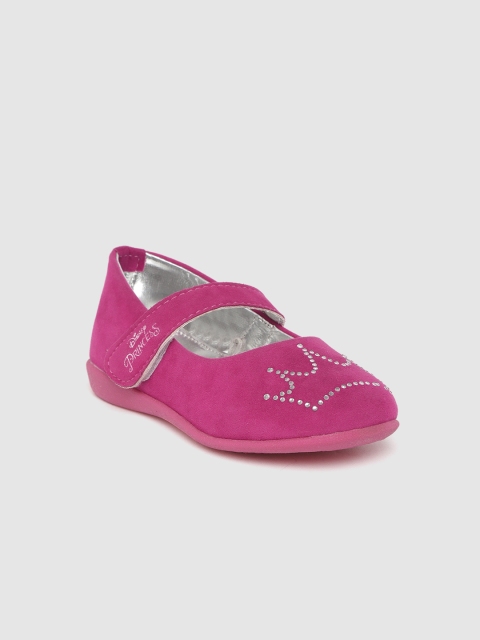 

toothless Girls Fuchsia Pink & Silver-Toned Crown Embellished Disney Princess Mary Janes