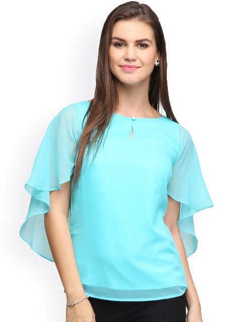

Eavan Turquoise Blue Georgette Cape Top