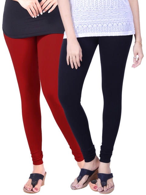 

LYRA Pack of 2 Churidar Leggings, Red