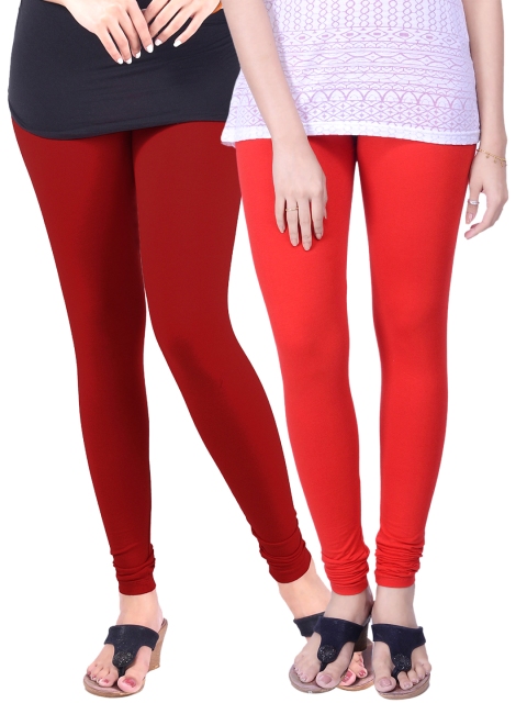 

LYRA Pack of 2 Churidar Leggings, Red