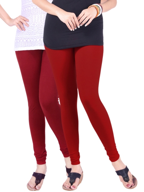 

LYRA Pack of 2 Churidar Leggings, Red