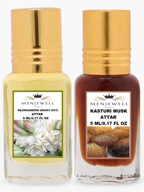 

Menjewell Pack of 2 Rajnigandha Kasturi Musk Attar 10 ml, Transparent