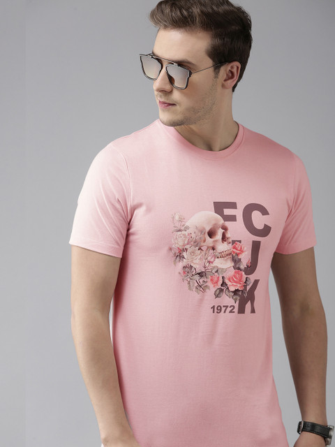 

French Connection Men Pink Graphic Printed Slim Fit T-shirt