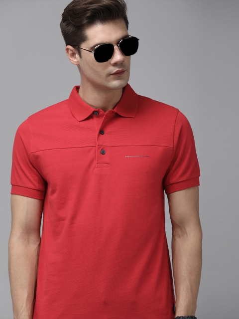 

French Connection Men Red Polo Collar Slim Fit T-shirt
