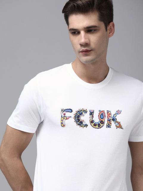 

French Connection Men White Printed Slim Fit T-shirt