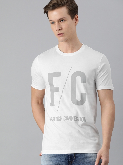 

French Connection Men White Typography Printed Slim Fit T-shirt