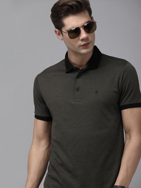 

French Connection Men Grey & Black Polo Collar Slim Fit T-shirt