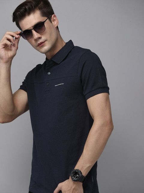 

French Connection Men Blue Polo Collar Slim Fit Pure Cotton T-shirt