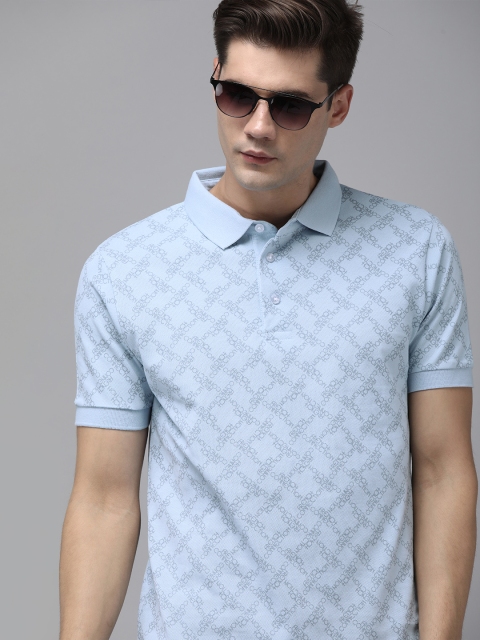 

French Connection Men Blue Brand Logo Printed Polo Collar Slim Fit T-shirt