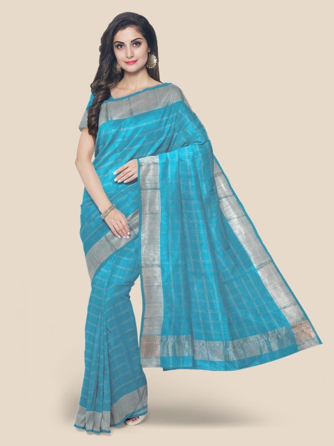 

Kalamandir Blue & Grey Checked Pure Cotton Venkatgiri Saree