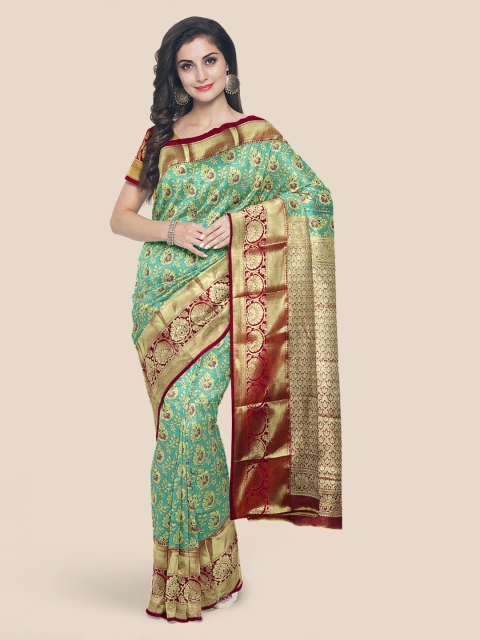 

Kalamandir Sea Green & Red Woven Design Silk Blend Kanjeevaram Saree