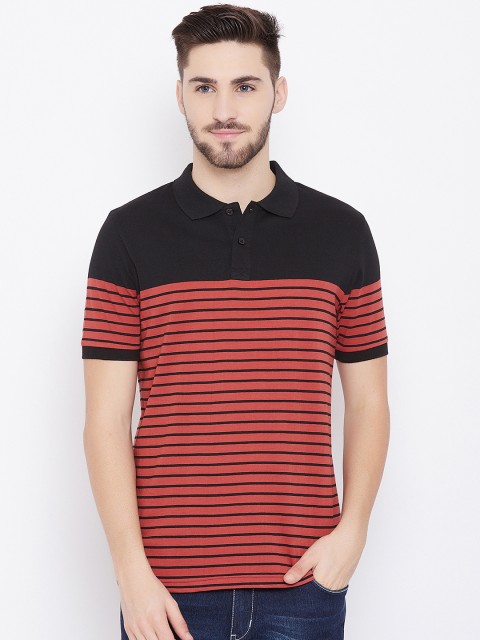 

Austin wood Men Orange & Black Striped Polo Collar T-shirt, Multi