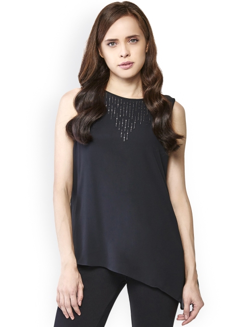

AND Navy Polyester Top, Navy blue