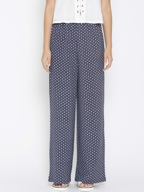 

AND Women Navy & White Printed Palazzo Trousers, Navy blue