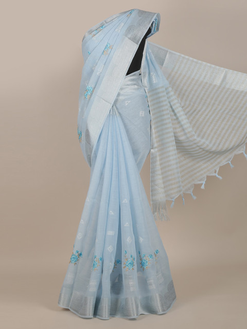 

Pothys Blue Floral Cotton Blend Saree
