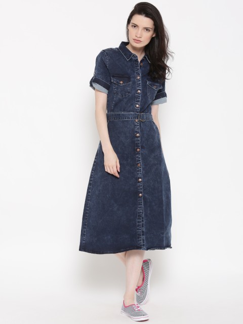

Tokyo Talkies Women Navy Denim Shirt Dress, Navy blue