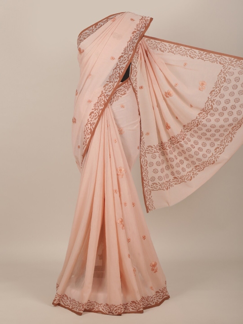 

Pothys Peach-Coloured Floral Poly Georgette Saree