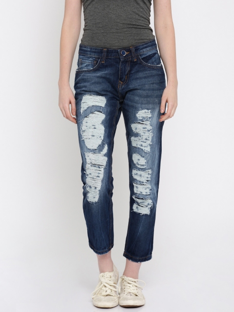 

Tokyo Talkies Women Blue Boyfriend Fit Highly Distressed Jeans