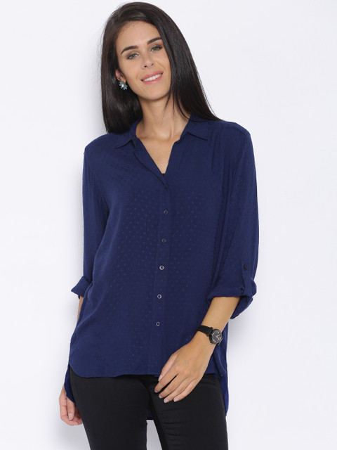 

Tokyo Talkies Women Navy Regular Fit Casual Shirt, Navy blue