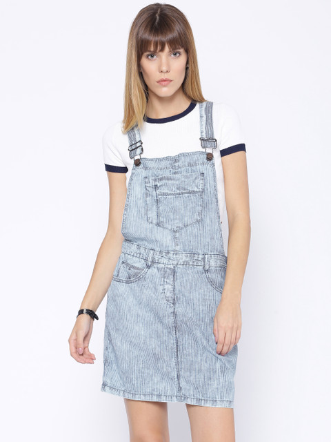 

Tokyo Talkies Blue Striped Denim Pinafore Dress