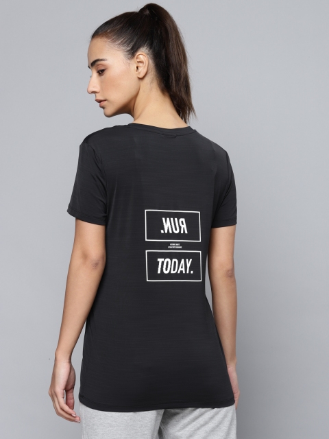 

Reebok Women Black Printed Slim Fit One Series Running ACTIVCHILL T-shirt