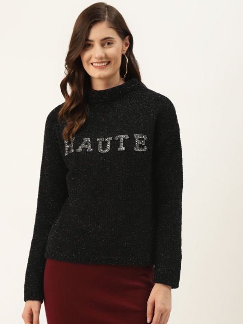 

Madame Women Black Typography Embellished Pullover