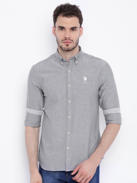 

U.S. Polo Assn. Men Grey Tailored Fit Casual Shirt