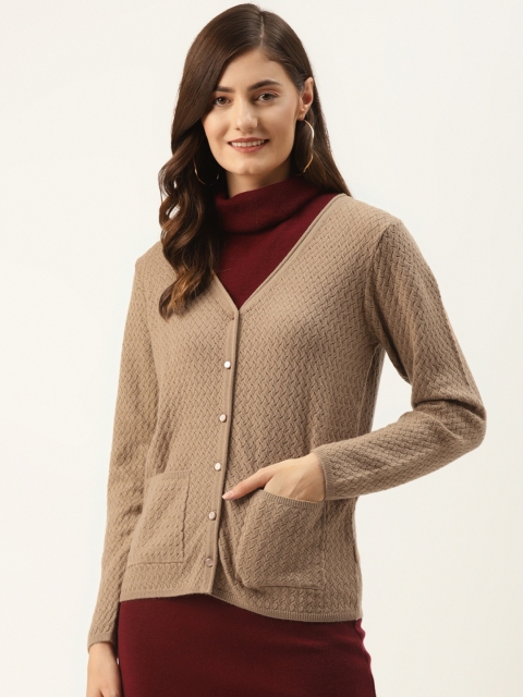 

Madame Women Taupe Woven Design Cardigan